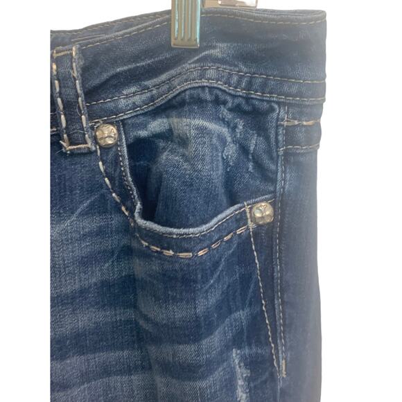 Miss Me sz‎ 31 Easy Boot Rhinestone embellished Fleur De Lis Jeans - Picture 3 of 14
